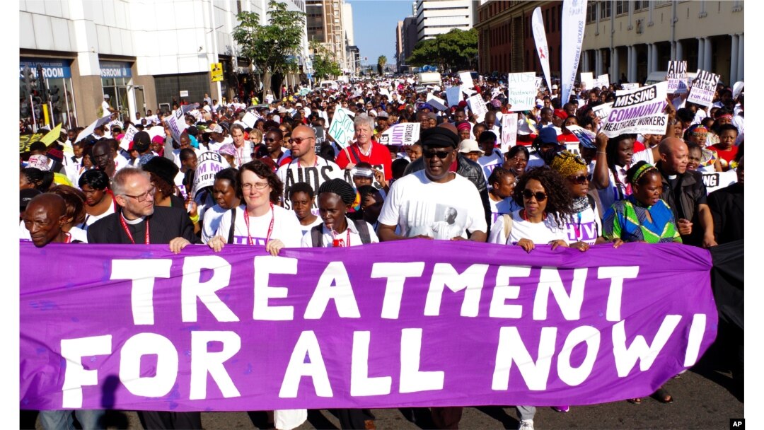 Civil rights activists march in Durban, South Africa, at the start of the 21st World Aids Conference, July 18, 2016.