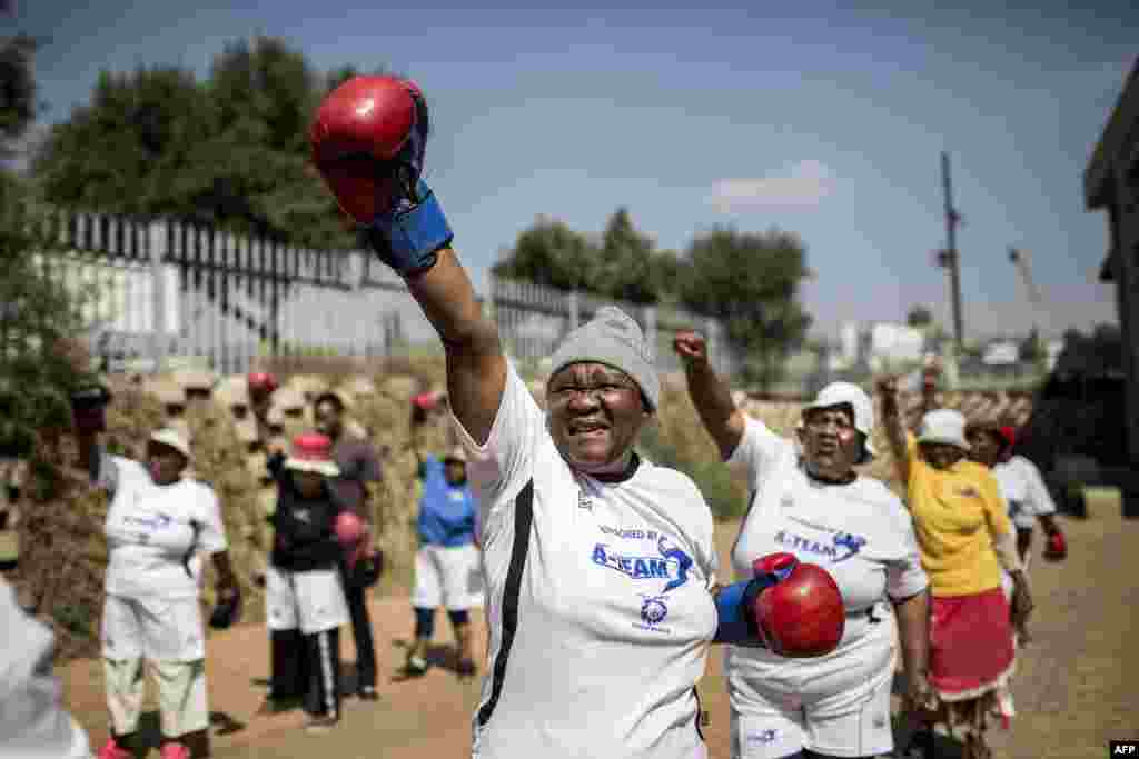 The "Boxing Gogos" (Grannies) take part in a session hosted by the “A Team Gym” in Cosmo City in Johannesburg, South Africa.