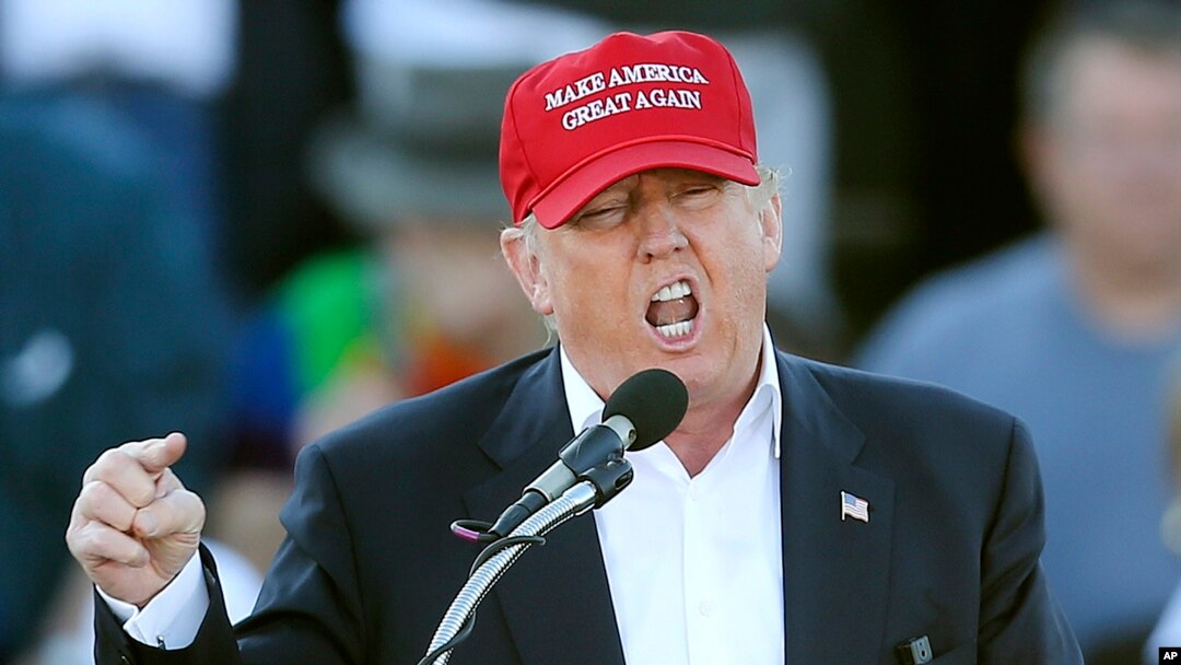 FILE - In this Feb. 28, 2016, file photo, Republican presidential candidate Donald Trump speaks during a rally in Madison, Ala. 