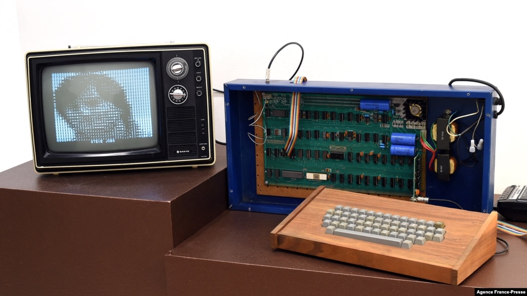 A press preview at Christie’s on Dec. 5, 2014 displays ‘The Ricketts’ Apple-1 Personal Computer, as part of the auction house’s inaugural Exceptional Sale in New York, taking place on Dec. 11 at Rockefeller Center.