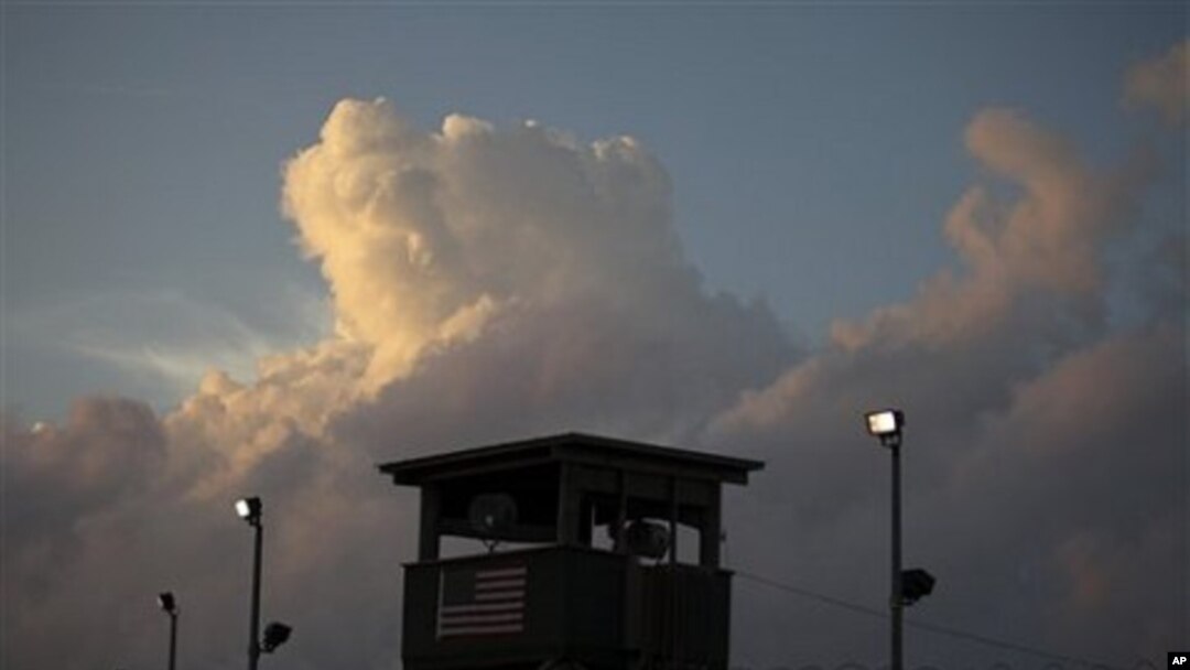 Photo reviewed by the U.S. military shows a guard looking out from a tower in front of the detention facility on Guantanamo Bay U.S. Naval Base in Cuba. (file)