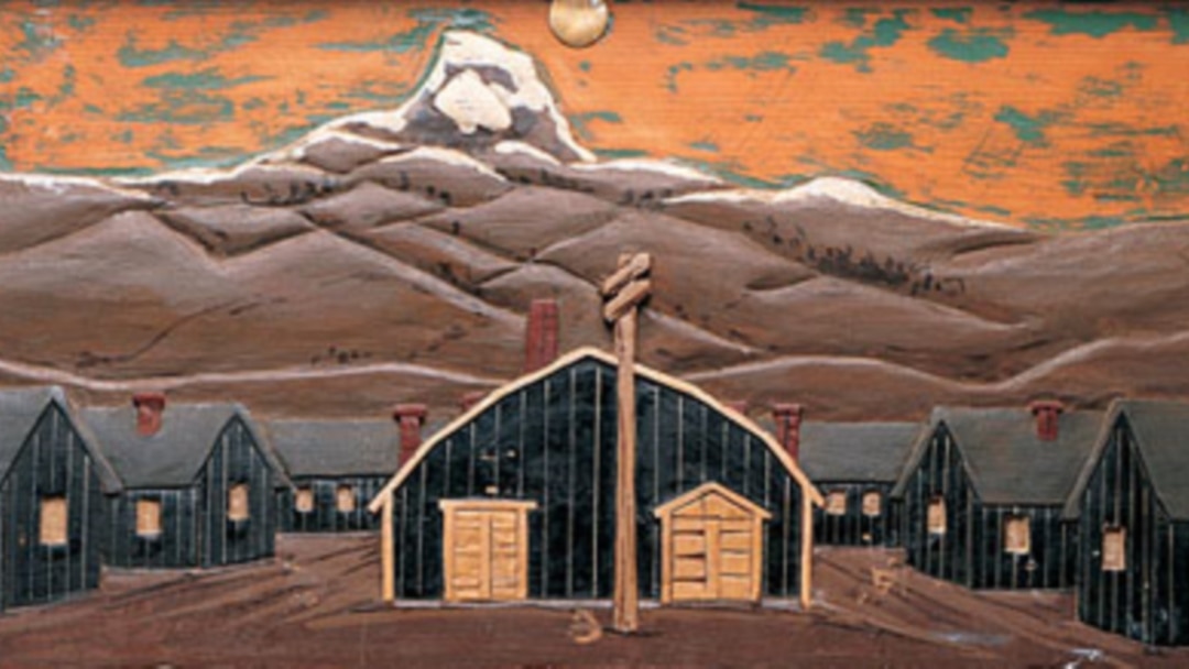 "Camp Scene" by an unidentified artist held at Heart Mountain, Wyoming