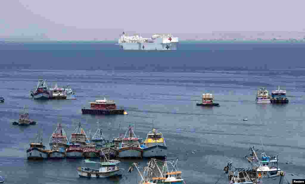 United States Navy hospital ship USNS Comfort is seen during its mission in the port of Paita, northern Peru, Nov. 5, 2018.