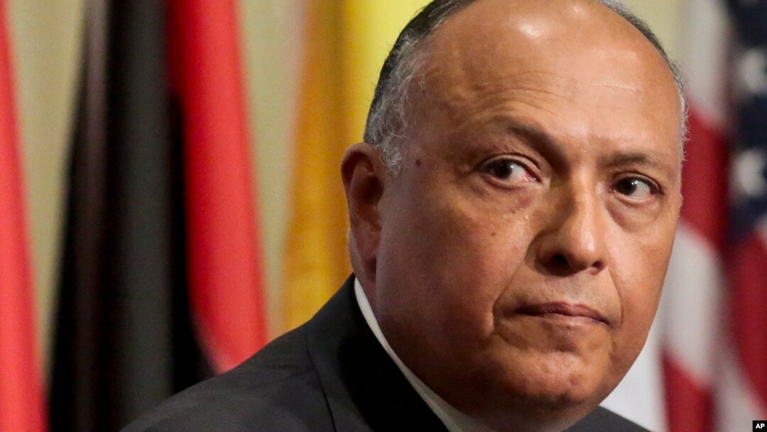 FILE -- In this May 11, 2016 file photo, Egypt's Foreign Minister Sameh Shoukry listens during a press conference after heading a Security Council meeting on terrorism, at U.N. headquarters.