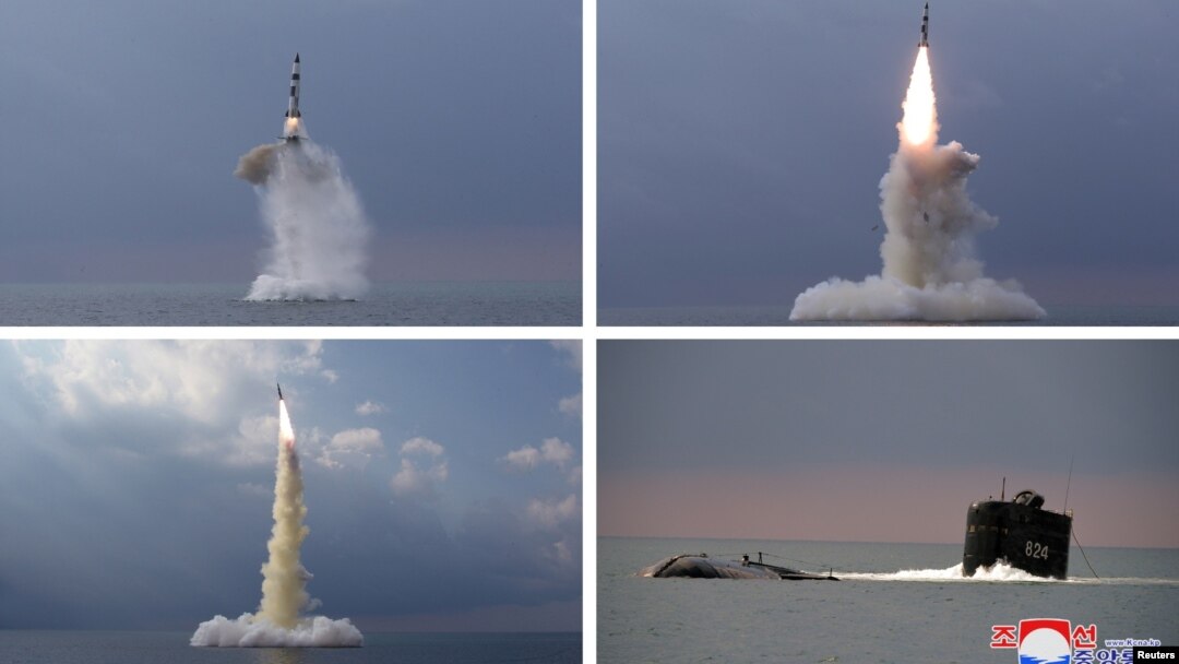 북한이 신형 잠수함발사탄도미사일(SLBM) 시험 발사에 성공했다며 관영매체를 통해 사진을 공개했다.