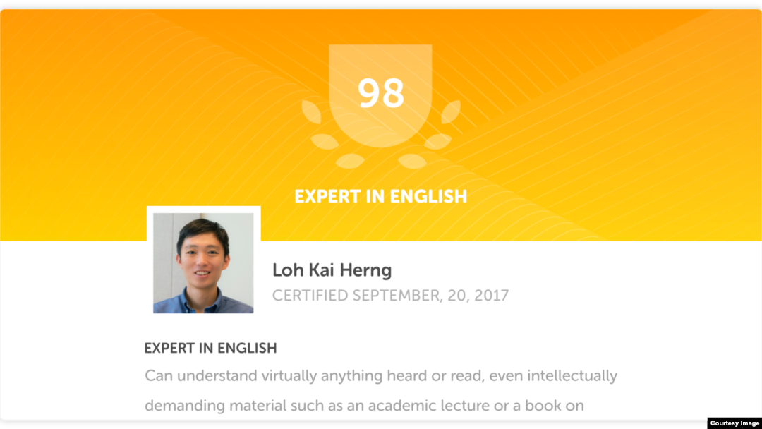 A copy of one test-taker's results from the Duolingo English Test.
