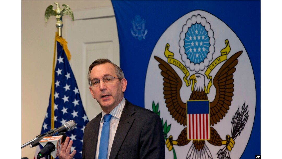 Scot Marciel, U.S. Ambassador to Myanmar, addresses the audience during his first public speech as the Ambassador to Myanmar in Yangon, Myanmar, May 10, 2016.