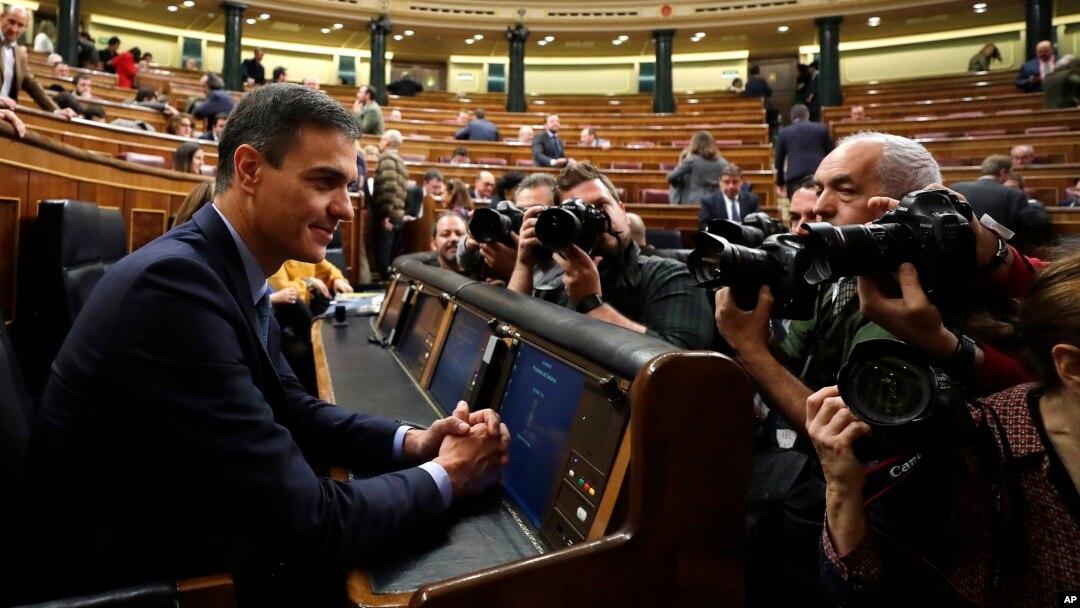 Spain's Prime Minister Pedro Sanchez is photographed at the Spanish parliament in Madrid, Feb. 13, 2019.
