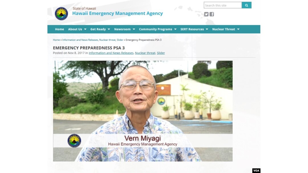 FILE - Vern Miyagi appears in a public service announcement about the addition of a nuclear warning to the monthly “Attention Alert” test in Hawaii. Miyagi resigned Jan. 30, 2018, as the state's emergency management administrator.
