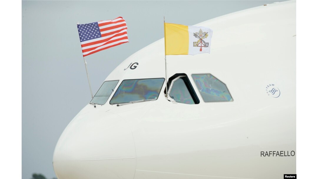 Pope Francis' aircraft taxis at Joint Base Andrews outside Washington upon arrival in the United States, Sept. 22, 2015.