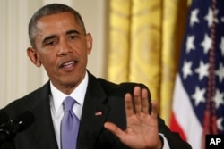 President Barack Obama, seen here during a press conference in Washington to annouce a nuclear deal with Iran, admitted Tehran has influence in Iraq and that some of the country’s actions are helpful in fighting IS, July 15, 2015.