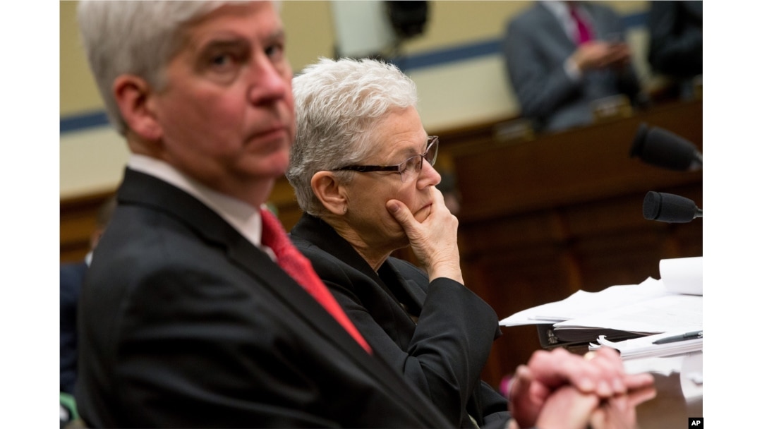 Michigan Gov. Rick Snyder and EPA Administrator Gina McCarthy appear before a House Oversight and Government Reform Committee hearing in Washington, March 17, 2016.