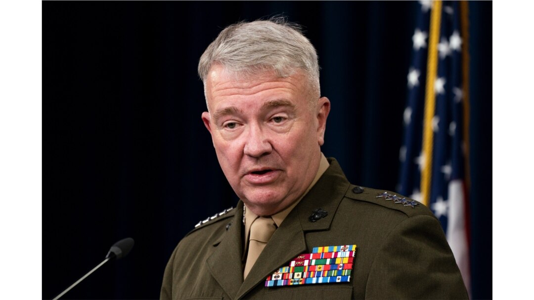 FILE - Gen. Kenneth McKenzie, Jr., commander of the United States Central Command, speaks during a briefing at the Pentagon, outside Washington, April 22, 2021.