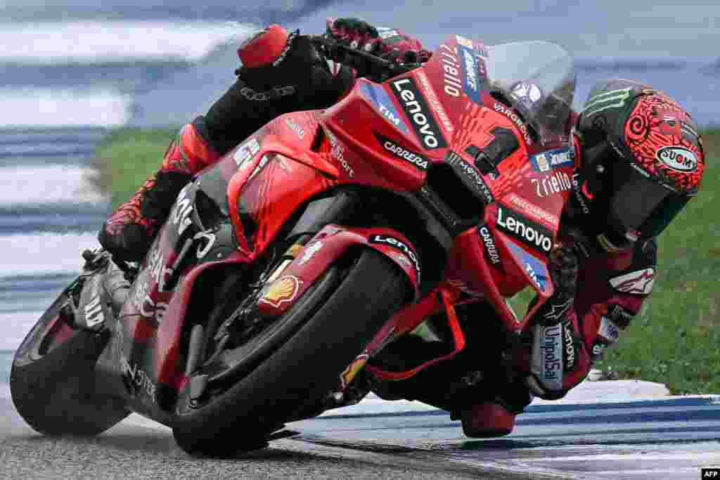 Ducati Lenovo Team's Italian rider Francesco Bagnaia rides during the MotoGP Thailand Grand Prix at the Buriram International Circuit in Buriram, Thailand, Oct. 27, 2024.