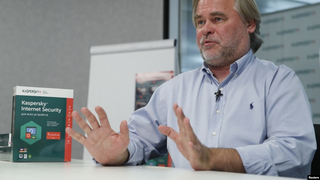 FILE - Eugene Kaspersky, Chief Executive of Russia's Kaspersky Lab, speaks during an interview with Reuters in Moscow, Russia, Oct. 27, 2017.