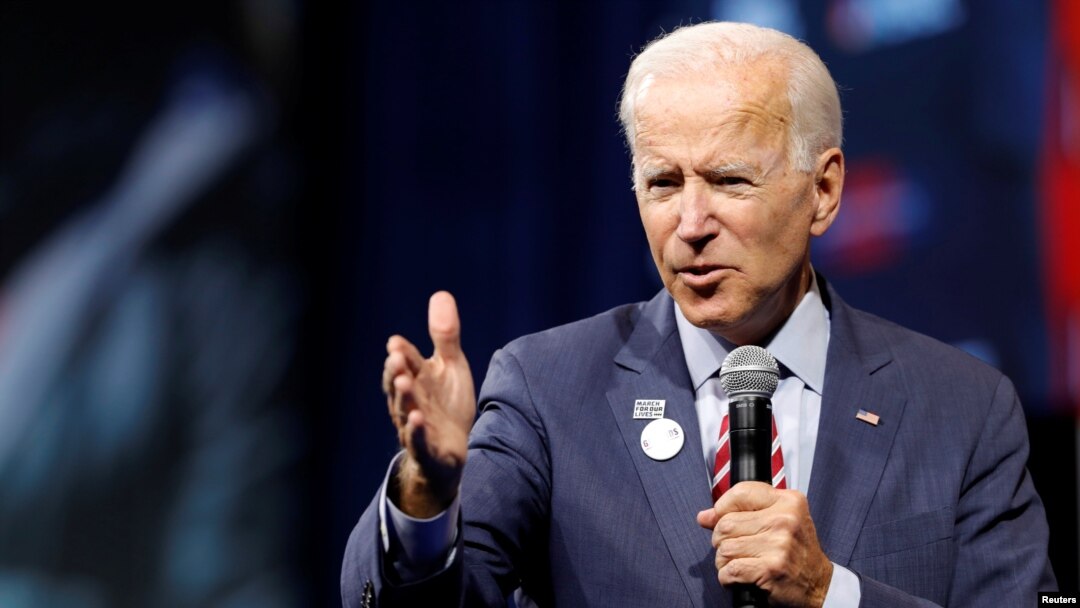U.S. Democratic presidential candidate and former U.S. Vice President Joe Biden responds to a question during a forum held by gun safety organizations the Giffords group and March For Our Lives in Las Vegas, Nevada, Oct. 2, 2019. 