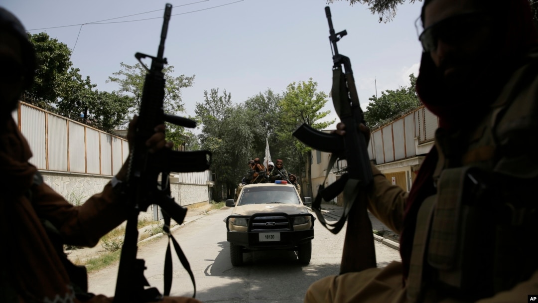 Taliban fighters patrol in Kabul, Afghanistan, Aug. 19, 2021.
