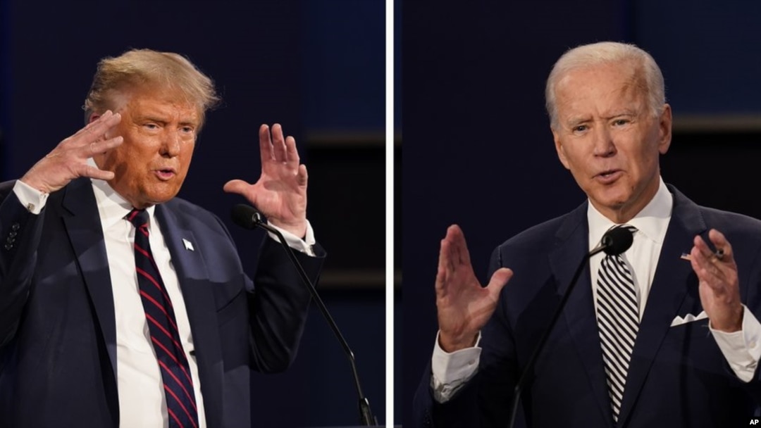 Rais Donald Trump, kushoto, na Makamu wa Rais wa zamani Joe Biden.