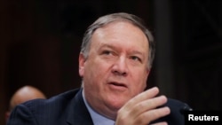 FILE - Secretary of State Mike Pompeo testifies before the Senate Foreign Relations Committee on Capitol Hill in Washington, July 25, 2018.