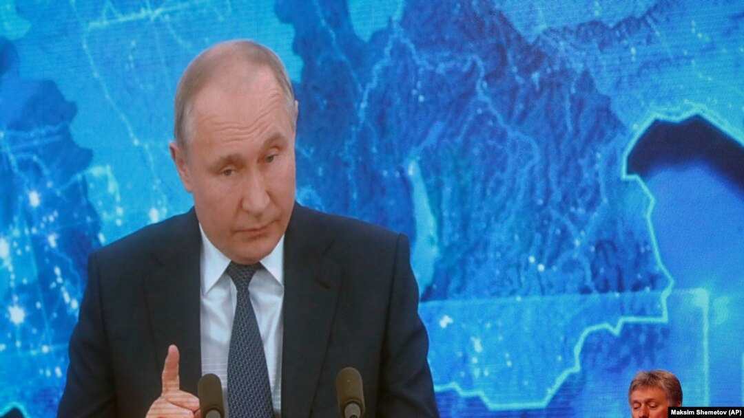 RUSSIA -- Kremlin spokesman Dmitry Peskov attends Russian President Vladimir Putin's annual end-of-year news conference, held online in a video conference mode, in Moscow, December 17, 2020.