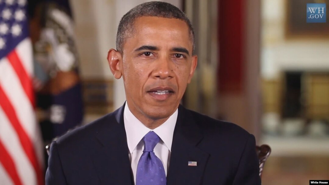 President Barack Obama is seen delivering his weekly address (White House video screen grab).