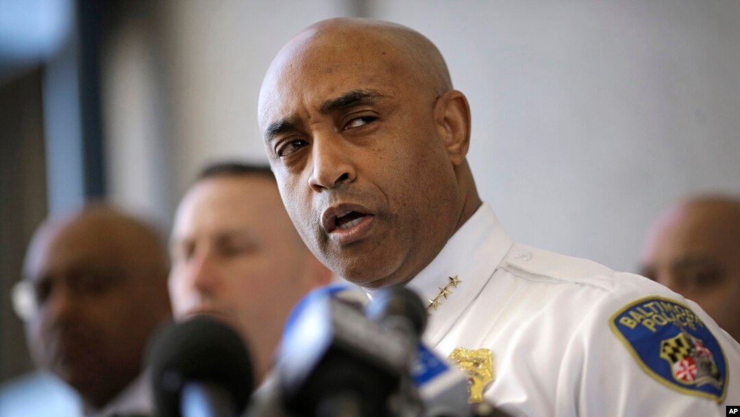 FILE - Baltimore Police Department Commissioner Anthony Batts speaks about the investigation into Freddie Gray's death at a news conference in Baltimore, April 24, 2015.