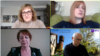 Biljana Stepanović (gore levo), Tanja Jakobi (gore desno), Antonela Riha (moderatorka) i Raša Karapandža na debati "Pandemija i ekonomija: Realnost iza brojeva", koju je preko Zoom aplikacije organizovala Nacionalna koalicija za decentralizaciju, 14. maja 2020. (Screen Shot)