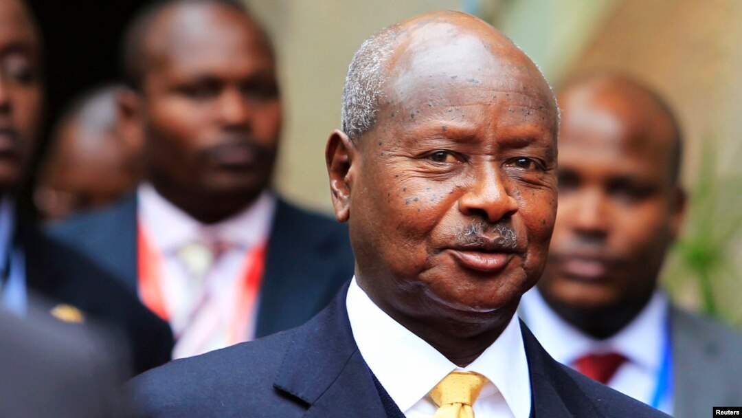 Uganda's President Yoweri Museveni (front R) arrives for the Heads of States and Governments International Conference on the Great Lakes Region in Nairobi July 31, 2013. 