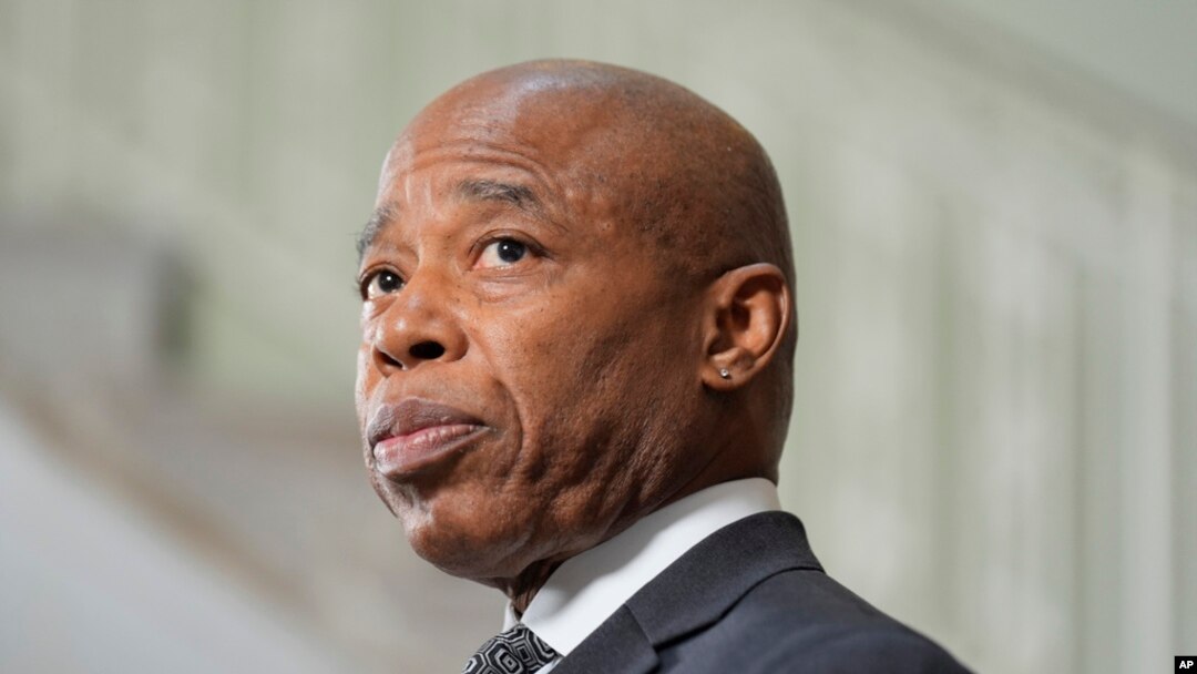 FILE - New York City Mayor Eric Adams speaks to reporters at a news conference in New York, Sept. 16, 2024. Adams has been indicted following a federal corruption investigation, but the indictment is sealed, The New York Times reported Sept. 25.