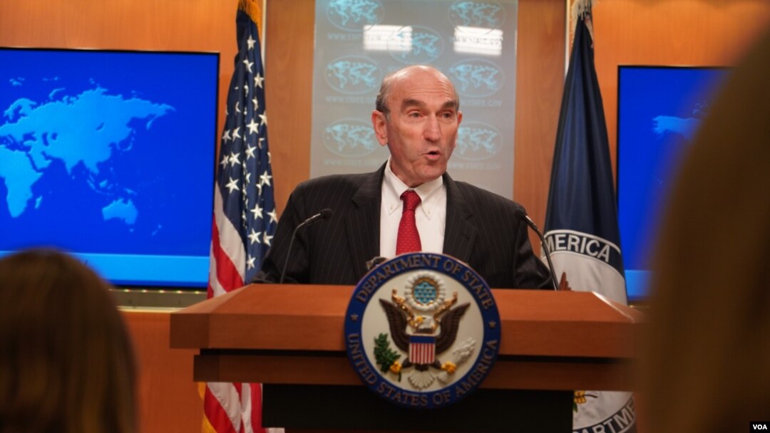 Elliott Abrams, enviado especial de Estados Unidos para Venezuela, en rueda de prensa en el Departamento de Estado. [Foto: Alejandra Arredondo]