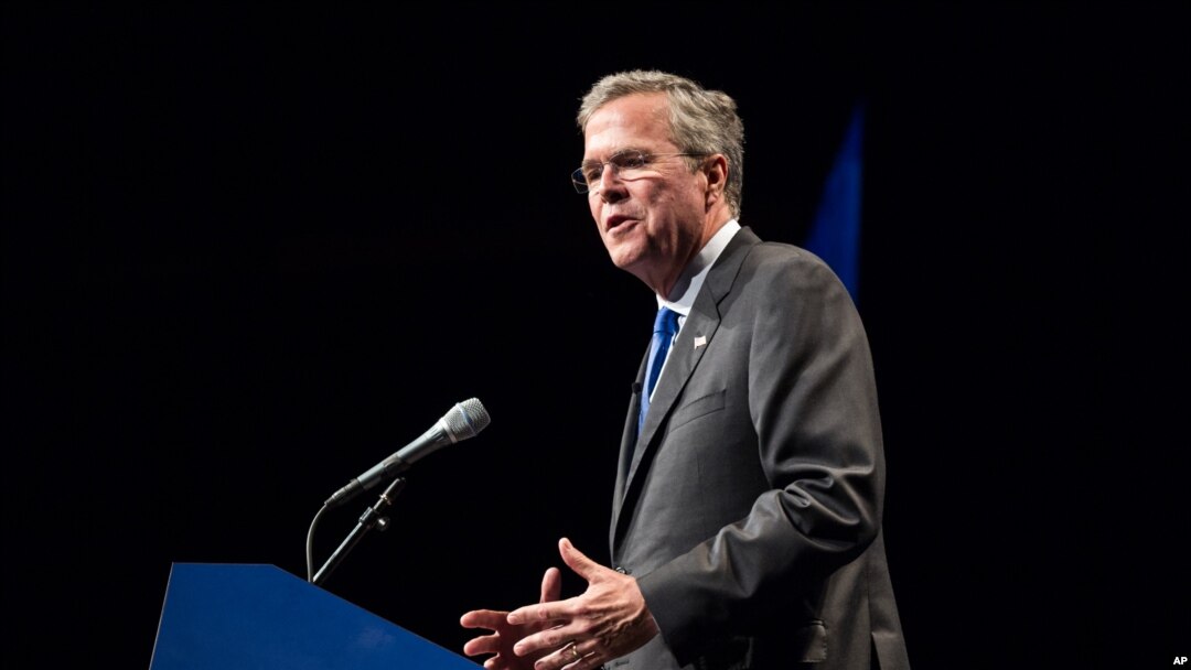 FILE - Former Florida Governor and Republican presidential candidate Jeb Bush is seen speaking at a party fundraiser in Nashville, Tennessee, May 30, 2015.