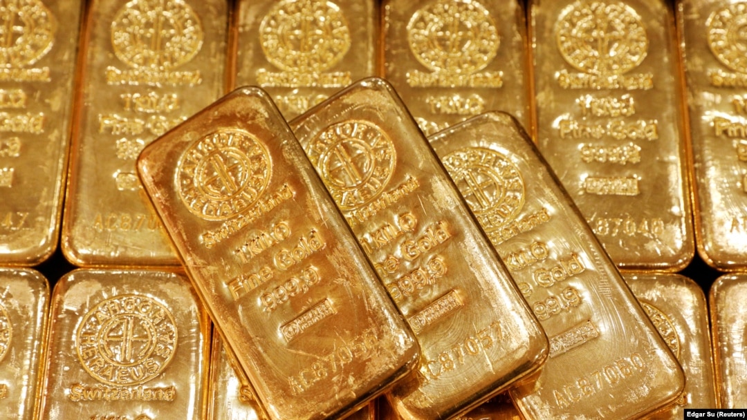 FILE - Gold bullions are displayed at GoldSilver Central's office in Singapore June 19, 2017. 