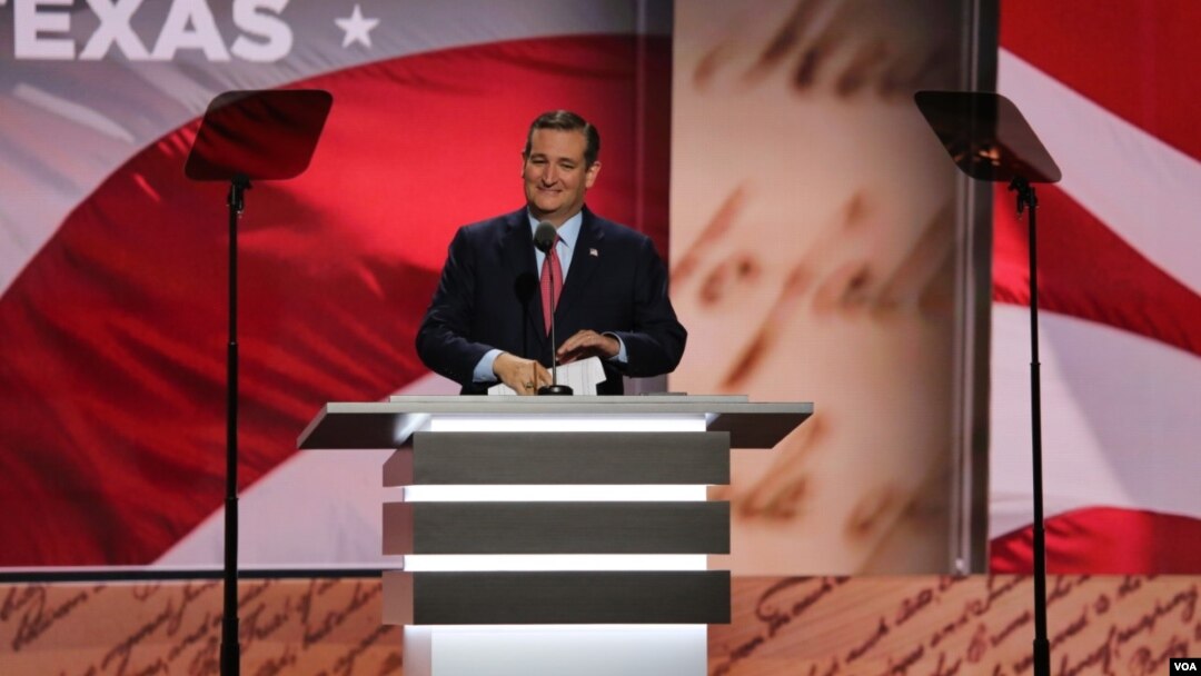 Ted Cruz takes the stage at the Republican National Convention, July 20, 2016. (A. Shaker/VOA)