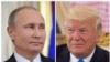FILE - Russian President Vladimir Putin attends a news conference at the Kremlin in Moscow, Russia, on Jan. 17, 2017 and U.S. President Donald Trump seen at a reception ceremony in Riyadh, Saudi Arabia, on May 20, 2017, as seen in this combination photo.