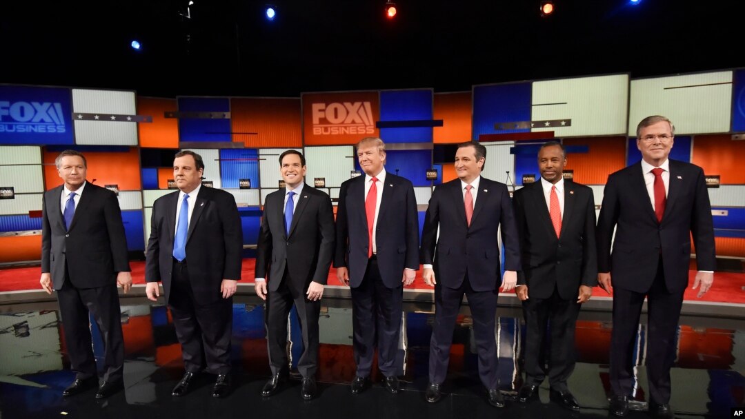 Republican presidential candidates take the stage before their debate at the North Charleston Coliseum in North Charleston, S.C., Jan. 14, 2016.