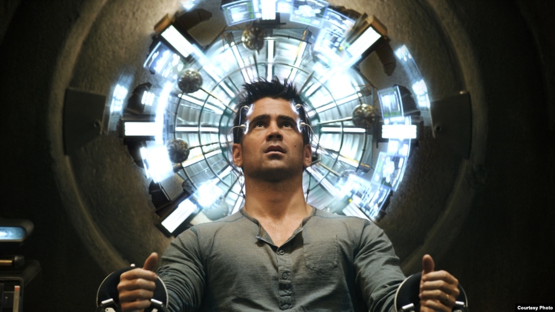 Quaid (Colin Farrell) seated in the Mind Trip Chair inside the Rekall Tripping Den in Columbia Pictures' action thriller TOTAL RECALL.