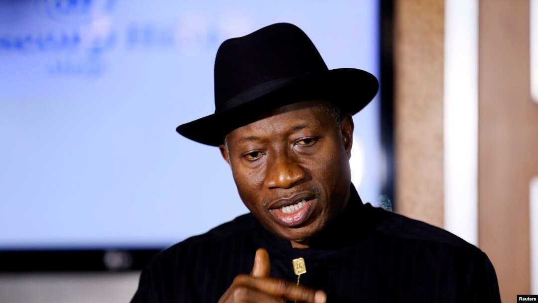 FILE - Nigerian President Goodluck Jonathan speaks to the media on the situation in Chibok.